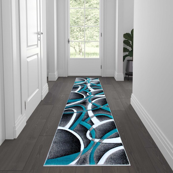 Flash Furniture Turquoise 2' x 7' Modern Plush Abstract Area Rug KP-RG951-27-TQ-GG - main